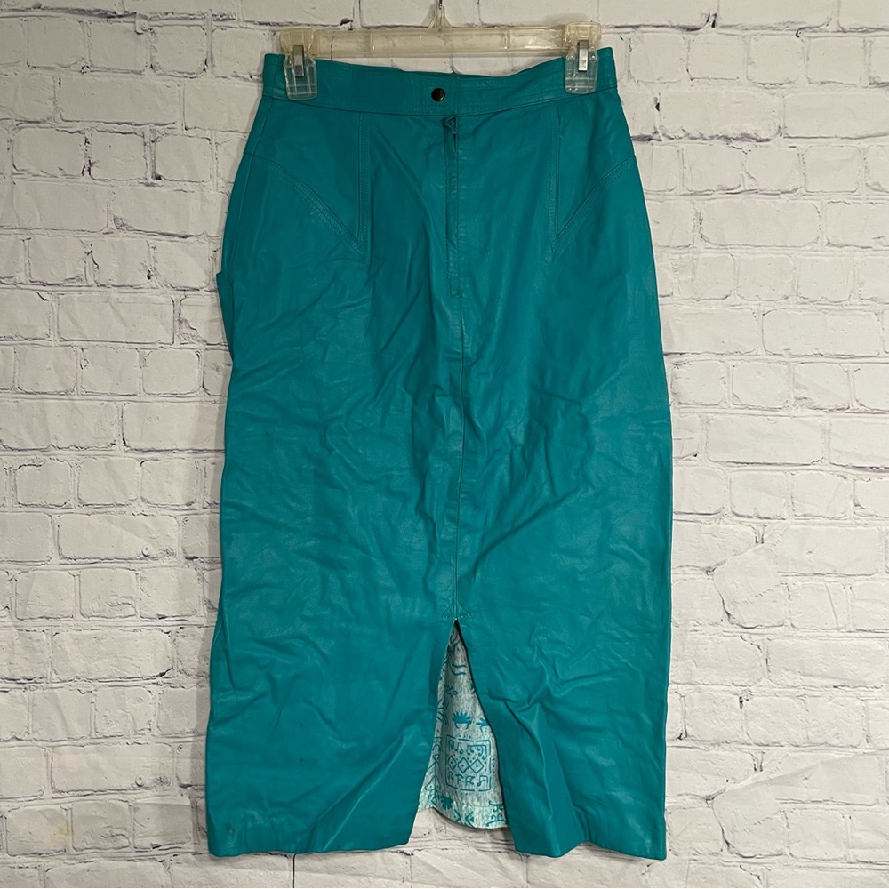 Vintage Teal Leather Skirt